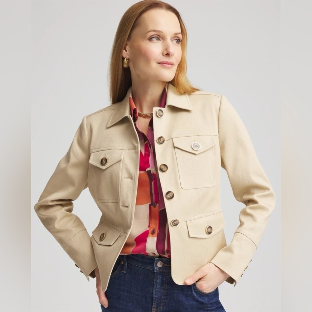 Chico's Beige Twill Safari Jacket for Women Chico size 1/ US size medium 8 NWT